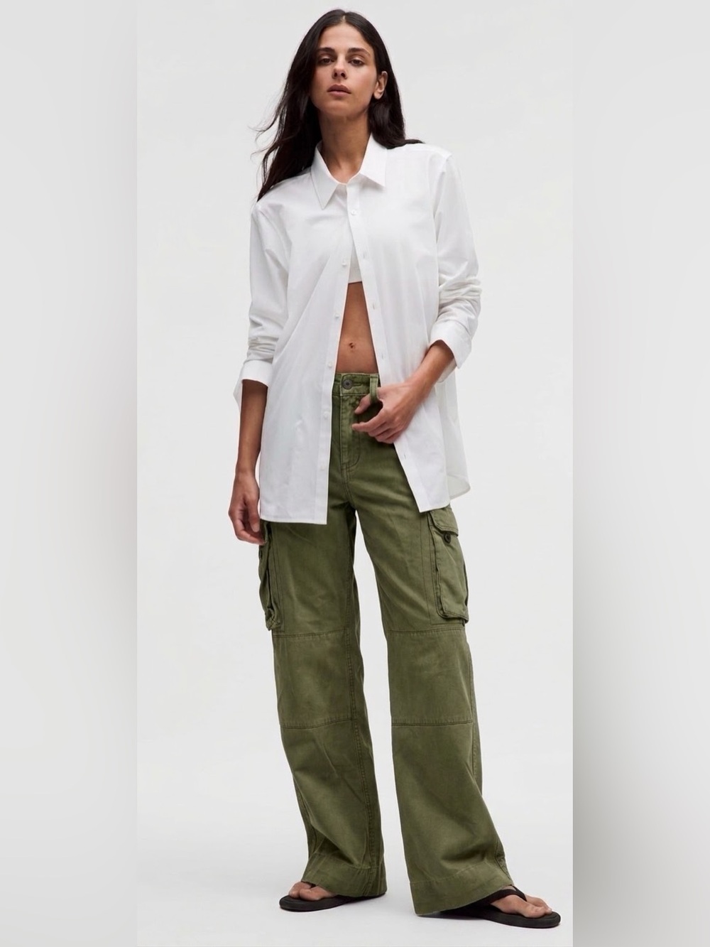 Ralph Lauren Sports Vintage 90s Y2K Olive Wide-Leg Cargo Pants - Green